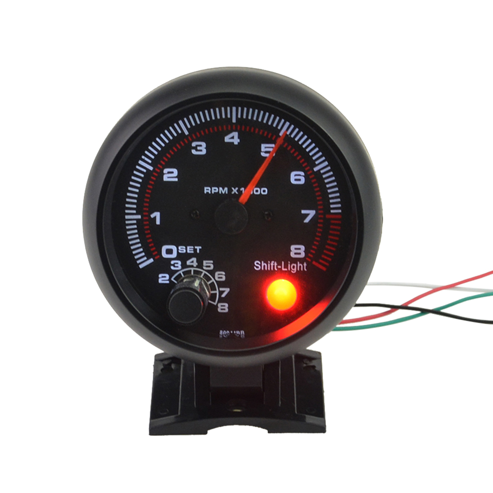 3 3/4" Chorme Tachometer Gauge 0-8000 RPM Tacho Meter with Shift Light Blue LED
