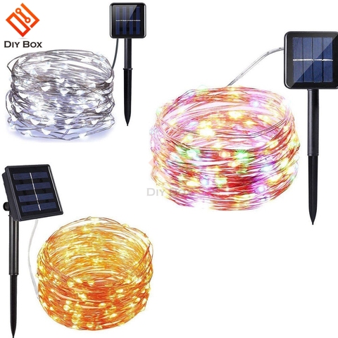 Outdoor Solar Powered 33Ft 100 LED 10M Copper Wire Light String Warm White Colorful White Waterproof safe use Fairy Xmas Party ► Photo 1/6