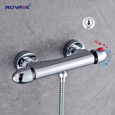 ROVATE Bathtub Faucet Thermostat ControBrass Wall Mounted Chrome Bath Tap Mixer for Tub ► Photo 1/1
