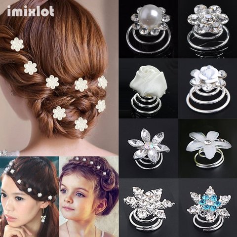 12pcs Wedding Bridal Twists Spirals Crystal Pearl Flower Hair Pins Accessories
