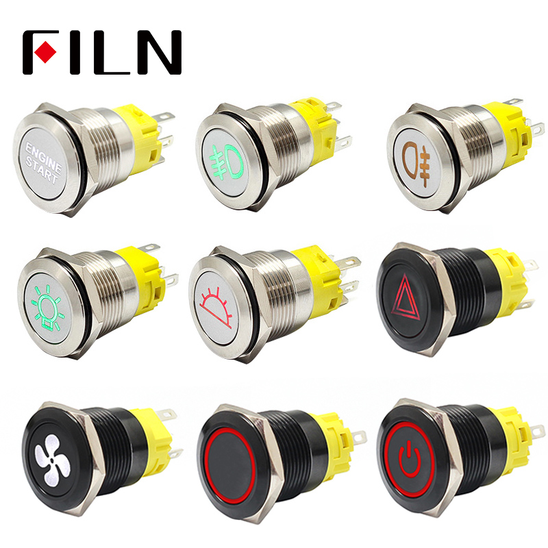 19mm Red Metal with Symbol Latching Push Button Led Car Switch 12V 1pcs 