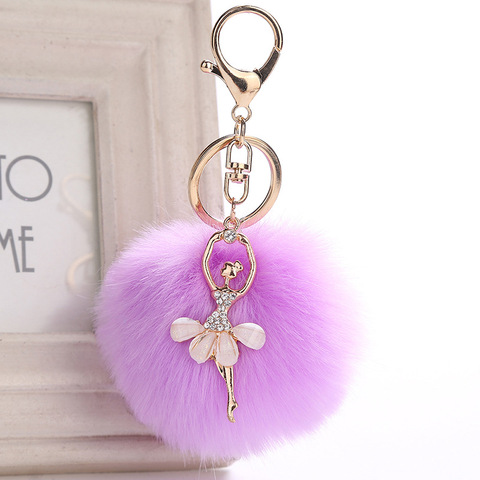 Cute Rhinestone Little Angel Car keychain fake Fur Key Chain Women Trinket Car bag Key Ring Jewelry Gift fluff keychains ► Photo 1/6
