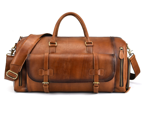 Luufan Leather men's handbag big capacity bag retro real leather travel bag duffel bag large capacity rub color men's bag ► Photo 1/6
