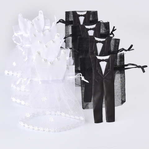 50 Pieces Organza Drawstring Candy Bag 25* Tuxedo &  25* Dress Bride Groom Wedding Favors Party Gift Bag WB06 ► Photo 1/6