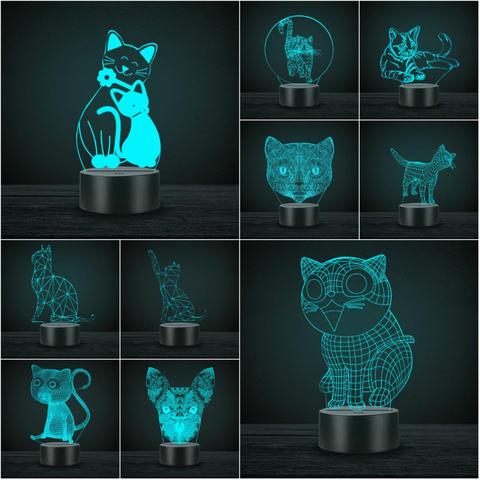 Funny Cat 3D Visual Night Light 7 Color LED Touch Desk Table Lamp Creative Gift