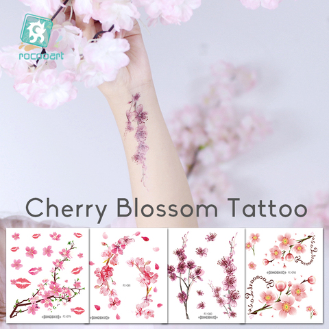 Rocooart Flowers Fake Tattoos Sakura Tattoo Stickers Chest Taty Waterproof Tatoo Cherry Blossom Tatto For Women Tattoo Body Art ► Photo 1/6