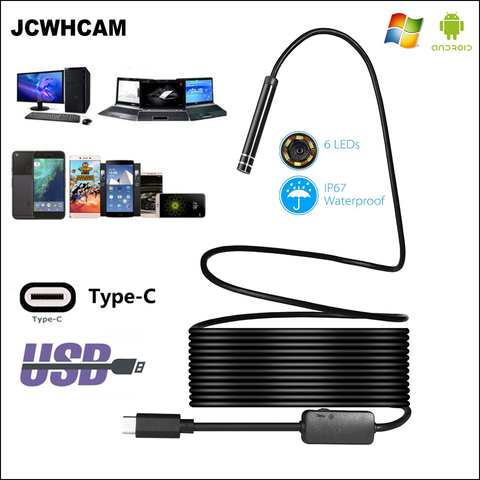 JCWHCAM USB TYPE-C Endoscope Inspection Camera 5.5/7/8mm 1M 3M 5M Flexible Snake Cable Type C Android Endoscope Video Camera ► Photo 1/6
