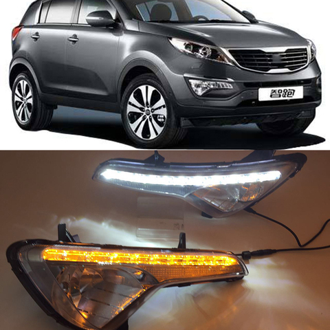 Car Flashing LED DRL Daytime running light for Kia Sportage 2010 2011 2012 2013 2014 fog lamp cover daylight with Yellow Turning ► Photo 1/6