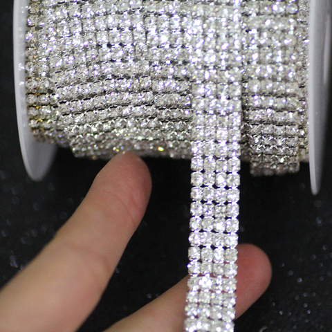 4 rows 12mm crystal Rhinestone cup chain Glass White Flatback rhinestone trim sew on rhinestone for Dress Clothing Decoration ► Photo 1/2