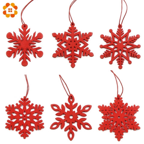 6PCS DIY White&Red Snowflakes Christmas Wooden Pendants Ornaments For Xmas Tree Ornaments Christmas Party Decorations Kids Gift ► Photo 1/6