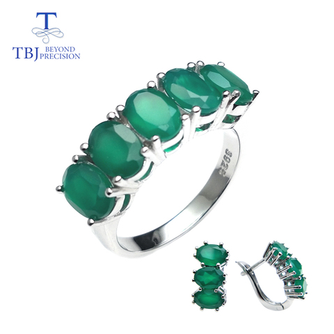 TBJ,natural green agate jewelry set ring and earring in 925 sterling silver fine jewelry for women daily wear as Valentine gift ► Photo 1/6