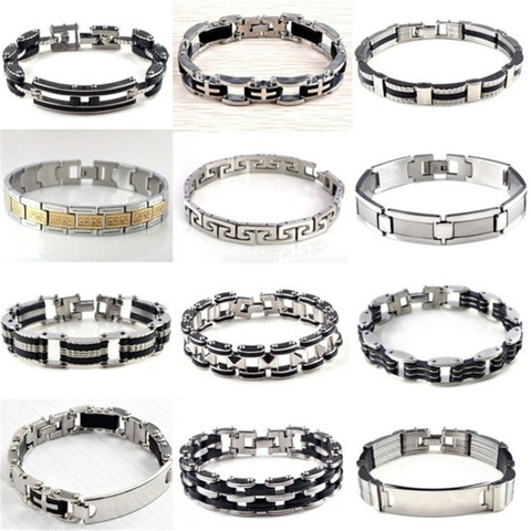 PINKSEE Personality Stainless Steel Black Rubber Men Bracelet Jewelry Wristbands High Quality Bangle Accessories ► Photo 1/6