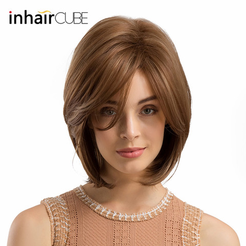 INHAIR CUBE Women Synthetic Wigs Side Parted Heat Resistant Mixed Color Straight Hair Wig Blonde Medium Length Elastic Wig Cap ► Photo 1/5