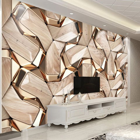 Self-Adhesive Mural Wallpaper Modern 3D Abstract Geometry Gold Metal Pattern Photo Wall Paper Living Room KTV Waterproof Canvas ► Photo 1/6