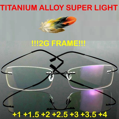 Brand Titanium 2g!! super light Optical Glasses Frame Rimless Ultra Light Reading Glasses +1 +1.5 +2 +2.5 +3 +3.5 +4 ► Photo 1/3