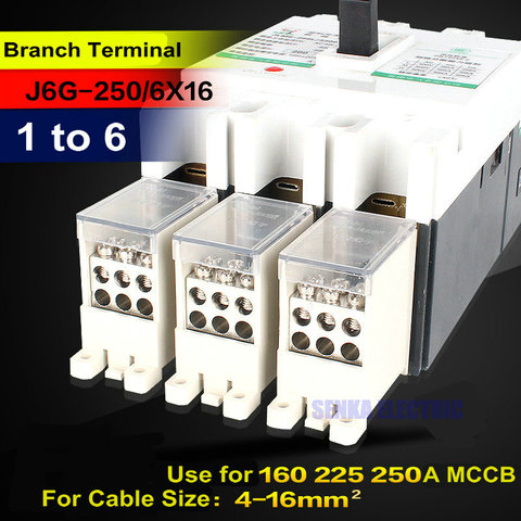 3 pcs/lot 1 to 6 Branches Circuit Breaker Switch Terminal Block for 250A MCCB 4-16MM2 Wire Connector ► Photo 1/1