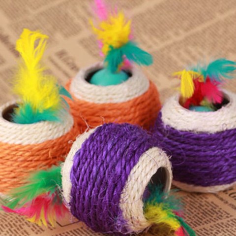 New Arrival New Cat Pet Colorful Sisal Rope Chase Feather Ball Cute Kitten Play Exercise Toy ► Photo 1/6