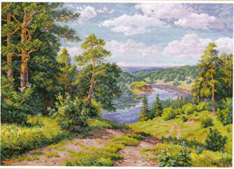 Top Quality Beautiful Lovely Counted Cross Stitch Kit Landscape Forest Pine Tree Trees River Mountain alisa ► Photo 1/1