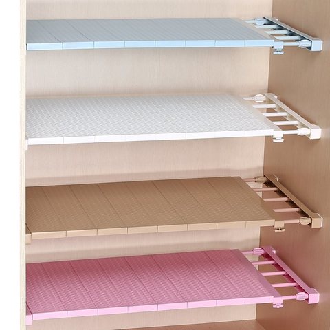 Adjustable Closet Organizer Nail-free stretching Wardrobe layered separated shelves Bathroom Kitchen Cabinet Storage Rack Holder ► Photo 1/6