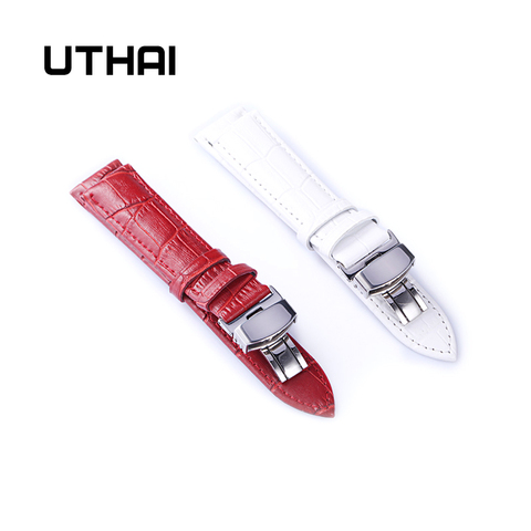 UTHAI B08 High Quality Woman Genuine Leather Watchbands 12-20mm Watch Butterfly buckle Band Steel Buckle Strap Wrist ► Photo 1/4