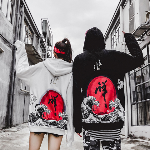 Unisex Japanese Devil Graphic Hoodie - Harajuku Streetwear Sweatshirt With Chinese Characters, Casual Pullover For Men & Women (Apricot, X-Large)