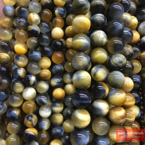 Free Shipping Natural Stone Gold Blue Tiger Eye Beads 16