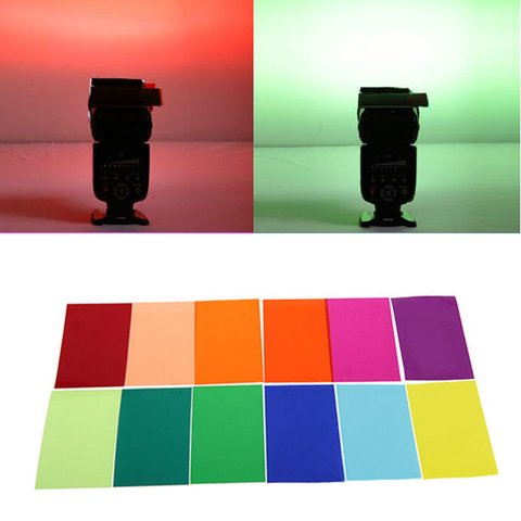 Gosear 12 PCS Transparent Color Gel Filter Light Film Sheet Filter Holder 12 Color for Studio Set-top Box Flashlight 1.8 x 3inch ► Photo 1/6