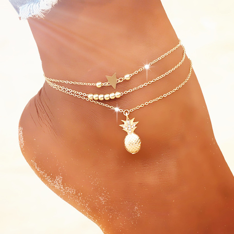 Summer Fashion Crystal Pineapple Anklets Female Barefoot Crochet Sandals Foot Jewelry Bead Ankle Bracelets For Women Leg Chain ► Photo 1/6