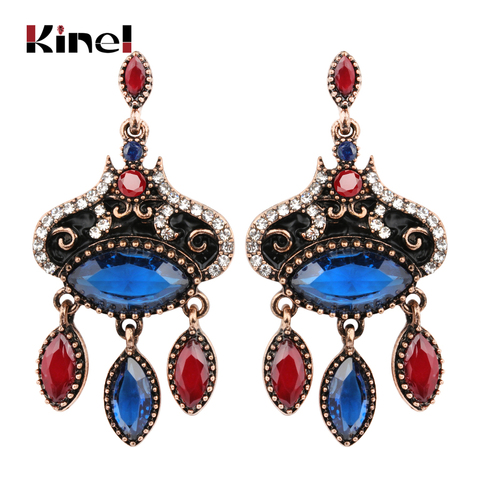 Kinel Turkish Bohemian Jewelry For Women Black Enamel Drop Earrings Mosaic Blue Resin Tassel Earrings Vintage Wedding Jewelry ► Photo 1/1