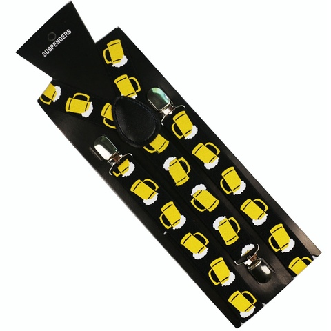 Winfox Fashion Black Yellow Beer Cup Print Unisex Clip-on Suspenders For Women Men Elastic Y-Shape Back Braces ► Photo 1/5