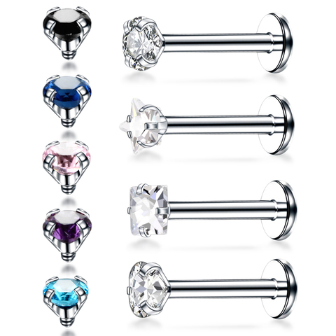 1PC Steel Prong Set Zircon Ear Helix Stud Crystal Cartilage Piercing Tragus Earring Labret Monroe Ring Lip Piercing Jewelry 16G ► Photo 1/6