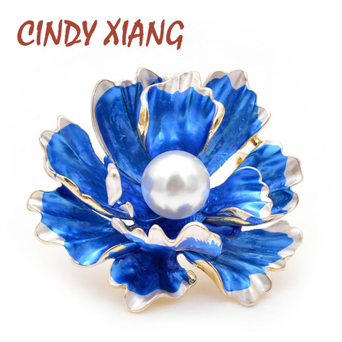 CINDY XIANG 6 Colors Choose Enamel Peony Flowers Brooches for Women Wedding Fashion Pearl Pins Elegant Coat Accessories Gift ► Photo 1/6