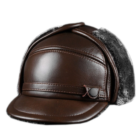  leather cap men's leather hat outdoor Leather Hat fur hat 2022 winter fashion husband father hat for gift  ► Photo 1/5