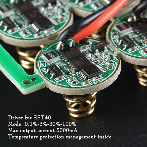 17mm Driver for SST40 ,4 modes 0.1%-3%-30%-100%, max current output 5000mA, Temperature protection management inside ► Photo 1/5