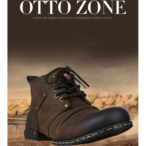 OTTO Top Quality Handmade High Shoes Boots Rivet Spring Boots With Fur Genuine Cow Leather Men's Fashion Shoes Free Shipping ► Photo 1/6