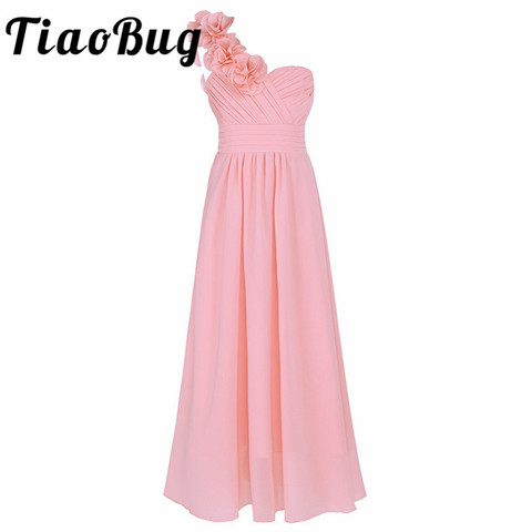 4-14Y Girls Dress Formal Party and Wedding Bridesmaid Maxi Dress with Flower Kids Girls Summer Chiffon One-shoulder Dress ► Photo 1/6