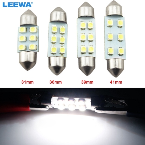 LEEWA 1pc Super White 31mm/36mm/39mm/41mm 1210/3528 6SMD Car Auto Festoon Dome LED Light Bulbs  #CA4742 ► Photo 1/6