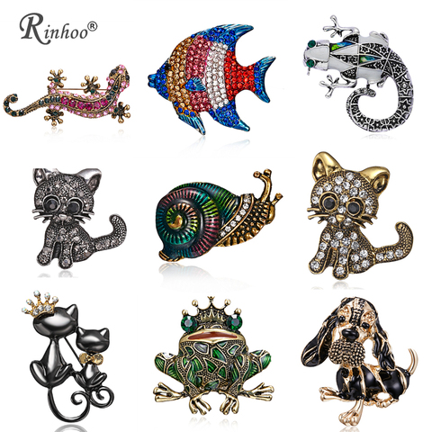 RINHOO Fashion Frog Gecko Cats Dogs Snail Pin Brooches for Women Enamel Collar Crystal Animal Brooch Pin Christmas Jewelry ► Photo 1/4