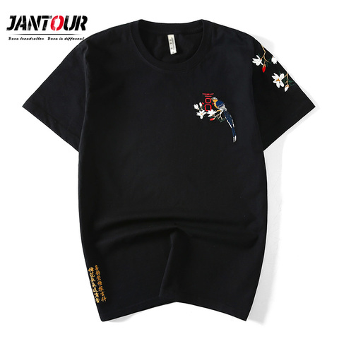 Chinese style 2022 Brand Short Sleeve cotton Bird embroidery T Shirt O-Neck Slim Men T-Shirt Tops Fashion Mens T Shirts M-4XL ► Photo 1/6