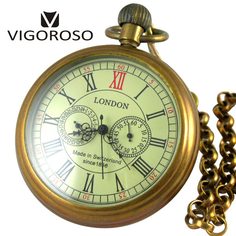 VIGOROSO Collectible Antique Old Copper Mechanical Pocket Watch