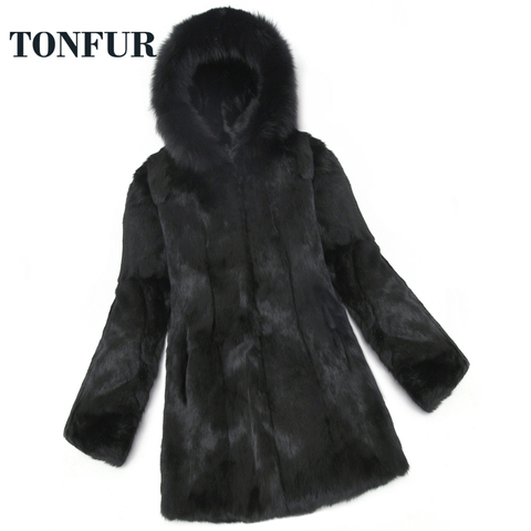 Winter Coat Women Real Fur Fox Fur Coat Natural Rabbit Fur Jacket Long Plus Size Hooded Fur Overcoat Wholesale Price sr652 ► Photo 1/1