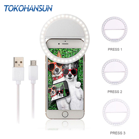 TOKOHANSUN Usb Charging Selfie Ring Led Phone Light Lamp Mobile Phone Lens LED Sefie Lamp Ring Flash Lenses for Iphone Samsung ► Photo 1/6