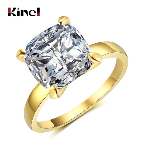 Kinel Fashion Big CZ Zircons Wedding Rings Women OL Jewelry Gold Color Simple Ring For Love 2022 New ► Photo 1/6