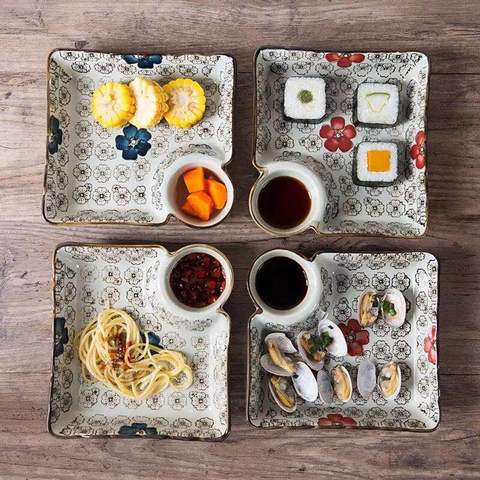 Ceramic Dumpling Plate With Vinegar Dish Household Creative Japanese Tableware Dinner Plate Breakfast Small Dish Fruit Plate ► Photo 1/6