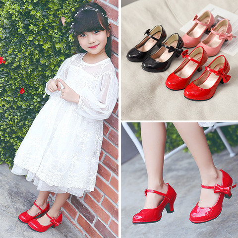 Fashion Girls Leather Shoes Autumn Bowtie Sandals 2022 New Children Shoes High Heels Princess Sweet Sandals For Girls SH19025 ► Photo 1/6