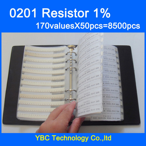 Free shipping 0201 SMD Resistor 1/16W Sample Book 1% Tolerance 170valuesx50pcs=8500pcs Resistor Kit 0R~10M ► Photo 1/4