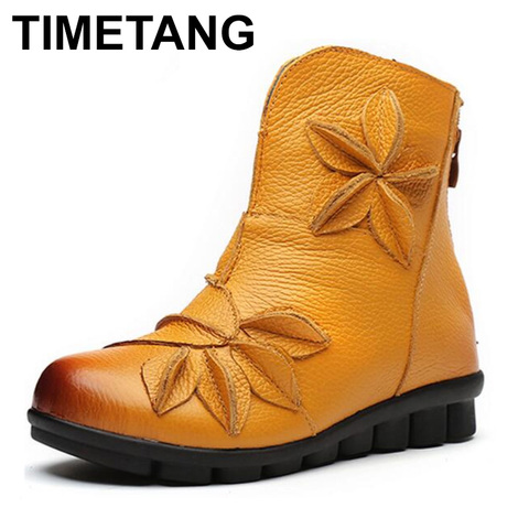 TIMETANG Women's Ankle Boots Soft Flats Shoes Fashion Women Autumn Winter Genuine Leather Shoes Female Plus Big Large Size C307 ► Photo 1/6