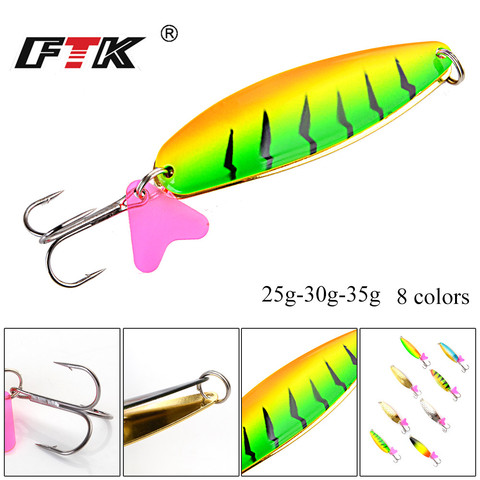 FTK 1PC Metal Spinner Fishing Lure Hard Baits Spoon 8 Colors 25G/30G/35G 8CM-9.5CM With 1/0# Hook Paillette Wobbler Pesca Tackle ► Photo 1/6