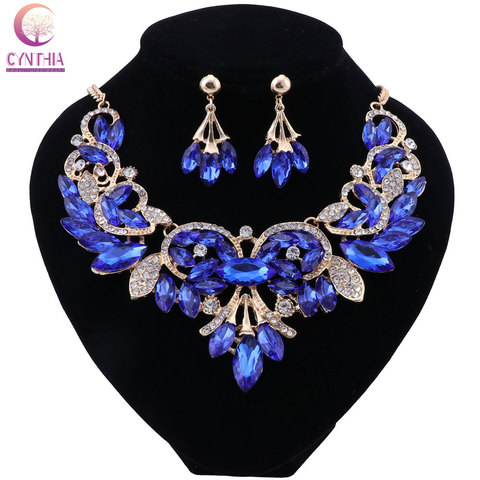CYNTHIA Fashion Blue Crystal Necklace Earrings Set Bridal Jewelry Sets for Brides Wedding Party Costume Jewellery Set ► Photo 1/6