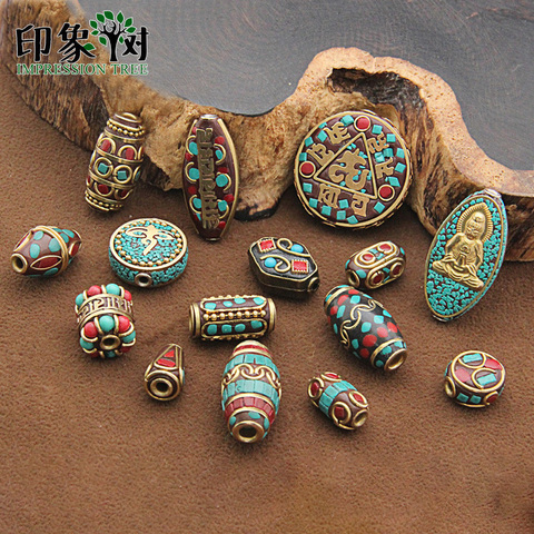 15 Styles Retro Nepal Beads Handmade Red Coral Tibetan Bead Antique Golden For Jewelry Making DIY Bracelets 1168 ► Photo 1/6